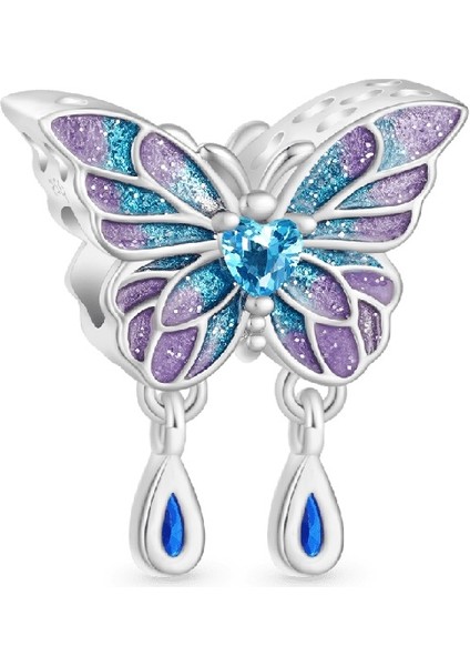Mavi Morpho Kelebek Charm, 925 Ayar Gümüş