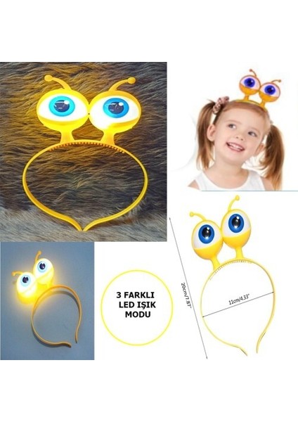 LED Işıklı & Pilli Uzaylı Göz Parti Tacı Sarı Renk