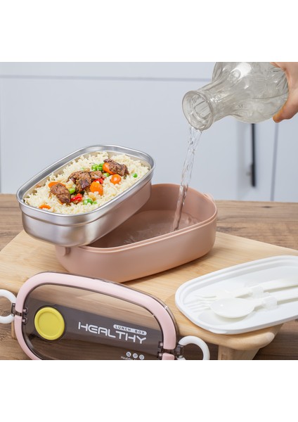Posima 3114 Stainless Steel Vakumlu Lunch Box Tek Katlı Paslanmaz Çelik Kolay Kilitlenir Kendinden Kaşıklı Sefer Tası – 750ML Pembe fiyatları