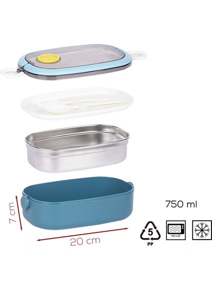 Posima 3114-1 Stainless Steel Vakumlu Lunch Box Tek Katlı Paslanmaz Çelik Kolay Kilitlenir Kendinden Kaşıklı Sefer Tası – 750ML Mavi indirimleri