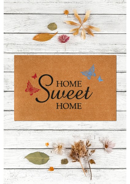 Home Sweet Home, Kelebek Deseni, Renkli Kelebekler, Hoşgeldiniz Kapı Önü Paspası, Uzun Ömürlü Dayanıklı Paspas, Dış Kapı Paspası, Desenli Dekoratif Paspas