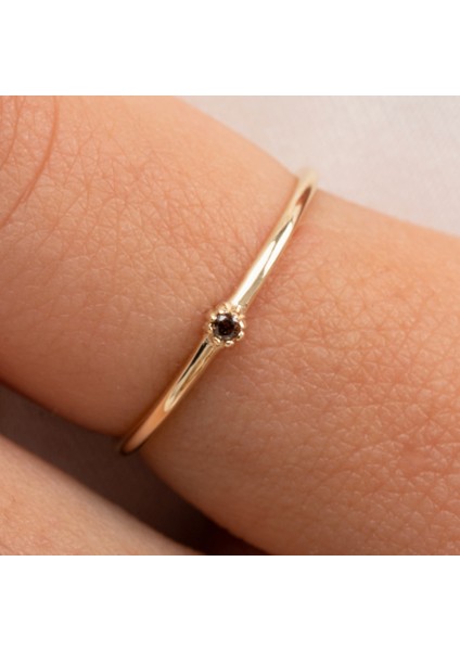 0,05 CT Smoky Taşlı Minimal İnce Tel 925 Ayar Gümüş Yüzük-Minimal Tek Taş Hediye 925 Ayar Gümüş Yüzük