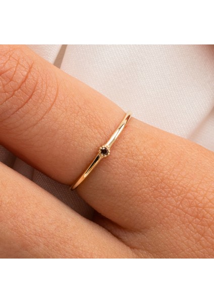 0,05 CT Smoky Taşlı Minimal İnce Tel 925 Ayar Gümüş Yüzük-Minimal Tek Taş Hediye 925 Ayar Gümüş Yüzük