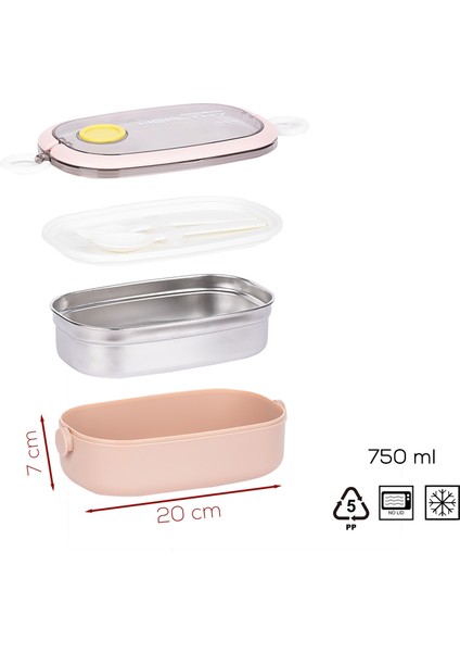 Posima 3114 Stainless Steel Vakumlu Lunch Box Tek Katlı Paslanmaz Çelik Kolay Kilitlenir Kendinden Kaşıklı Sefer Tası – 750ML Pembe fırsatları