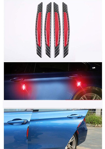 4 Adet Süper Kırmızı Yansıtıcı Çıkartmalar Karbon Fiber Şeritler Araba Yan Kapı Kenar Tampon Çizilmez Koruma Muhafızları Trim Çıkartmalar Evrensel (Yurt Dışından) fırsatları