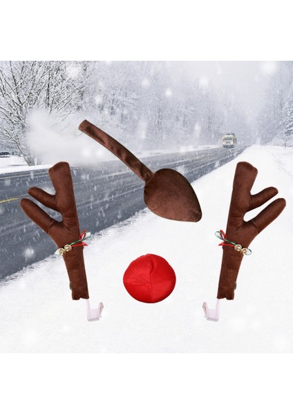 Ren Geyiği Dekorasyon Otomobil Araç Burun Boynuz Kostüm Seti Rudolph Noel Ren Geyiği Boynuzları Kırmızı Burun Süsleri Elk Boynuzları (Yurt Dışından) indirimleri