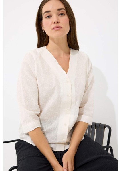 Regular Fit Apaş Yaka Basic Düz Pamuklu Yarım Kollu Gömlek E5949AX25SP