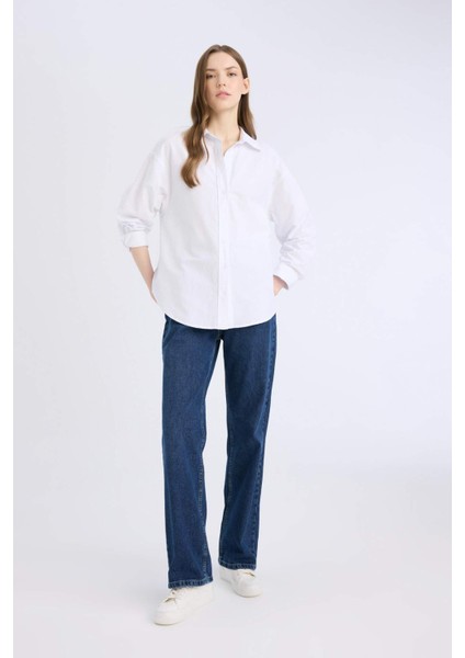 %100 Pamuk Oversize Geniş Kalıp Basic Düz Oxford Uzun Kollu Gömlek Z4893AZ25SP modelleri