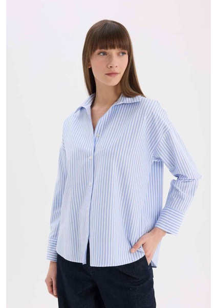 Oversize Geniş Kalıp Çizgili Oxford Uzun Kollu Gömlek D4512AX25SP fiyatları