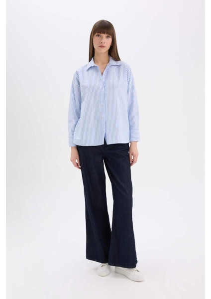 Oversize Geniş Kalıp Çizgili Oxford Uzun Kollu Gömlek D4512AX25SP modelleri