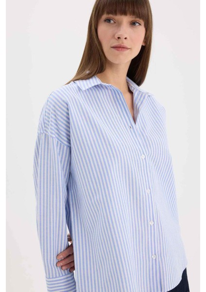 Oversize Geniş Kalıp Çizgili Oxford Uzun Kollu Gömlek D4512AX25SP indirimleri