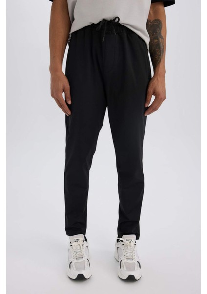 Fit Sporcu Jogger Eşofman Altı Slim Fit Dar Kesim Standart Paça Skuba Dalgıç Kumaş Beli Lastikli Düz Paça E3930AX24WN
