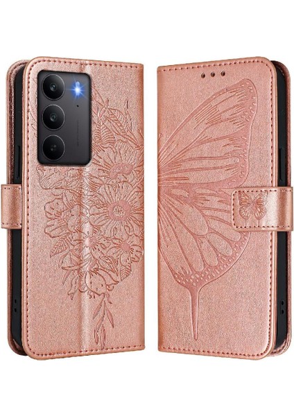 Realme C75 4g Flip Kapak Için Kılıf Manyetik Kabartma Kelebek Prim (Yurt Dışından)