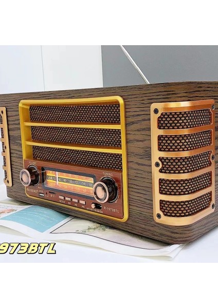 Midi Boy Retro Tasarımlı Bluetooth Hoparlör Radyo, Usb/tf Kart Destekli, Pil ile Çalışan, Teleskopik Antenli, Tip-C Şarjlı CZ-1973 (CZ-1973 - Kahverengi)