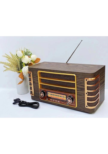 Midi Boy Retro Tasarımlı Bluetooth Hoparlör Radyo, Usb/tf Kart Destekli, Pil ile Çalışan, Teleskopik Antenli, Tip-C Şarjlı CZ-1973 (CZ-1973 - Kahverengi)