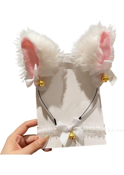 Peluş Kedi Kulakları Zil Saç Bandı Sevimli Tavşan Kulakları Yüz Yıkama Saç Bandı Başlık (Yurt Dışından)