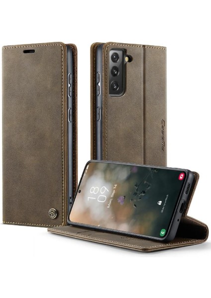 Galaxy S21 Plus Darbeye Dayanıklı Kickstand Için Retro Deri Cüzdan Kılıf (Yurt Dışından)