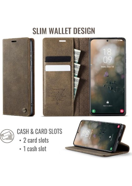 Galaxy S21 Plus Darbeye Dayanıklı Kickstand Için Retro Deri Cüzdan Kılıf (Yurt Dışından) fırsatları
