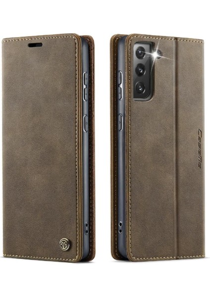 Galaxy S21 Plus Darbeye Dayanıklı Kickstand Için Retro Deri Cüzdan Kılıf (Yurt Dışından) indirimleri