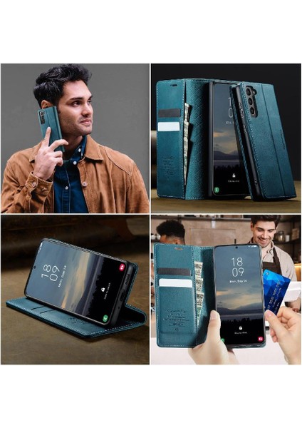 Galaxy S21 Plus Darbeye Dayanıklı Kickstand Için Retro Deri Cüzdan Kılıf (Yurt Dışından) indirimleri
