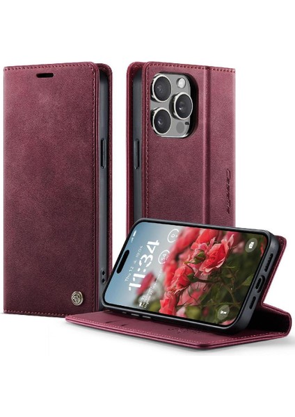 IPhone 15 Pro Ayarlanabilir Kickstand Rfıd Için Retro Deri Cüzdan Kılıf (Yurt Dışından)