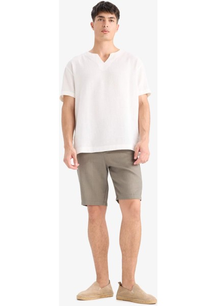 %100 Pamuk Regular Fit Yazlık V Yaka Pamuklu Kısa Kollu Gömlek X9812AZ25SM fiyatları