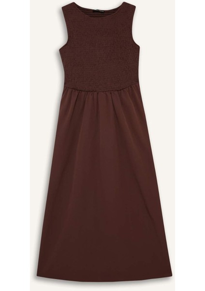 Bisiklet Yaka Terry Cotton Kolsuz Midi Elbise F5807AX25SM