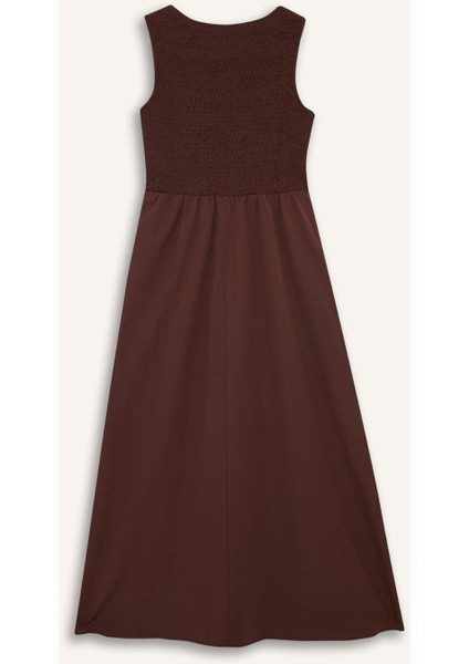 Bisiklet Yaka Terry Cotton Kolsuz Midi Elbise F5807AX25SM modelleri