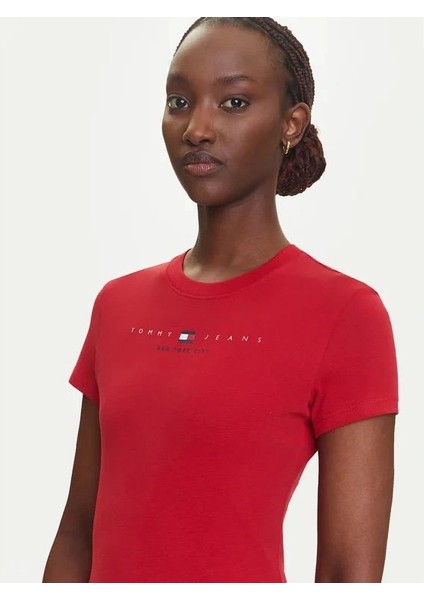 Tjw Slım Tj Us Lınear Ss Tee Kadın Kırmızı T-Shirt DW0DW21422XLE