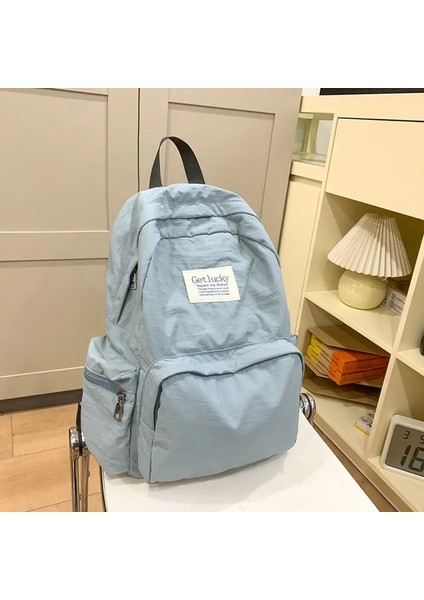 Basit Hafif Seyahat Sırt Çantası Kore Tarzı Naylon Düz Renk Sırt Çantası Su Geçirmez Büyük Kapasite Öğrenci Okul Çantası Açık Renk: Mavi (Yurt Dışından)