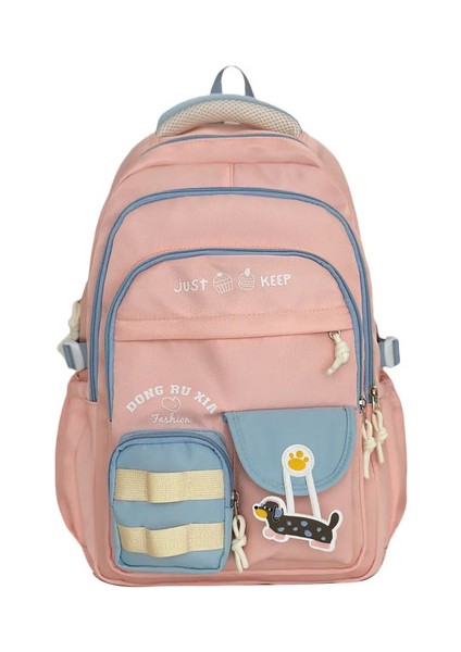 Yeni Kore Tarzı Kontrast Renk Okul Çantası-Orta/lise Öğrencileri Için Büyük Kapasiteli Seyahat Çift Omuzlu Sırt Çantası Renk: Pembe/boyut: 15 Inç (Yurt Dışından)