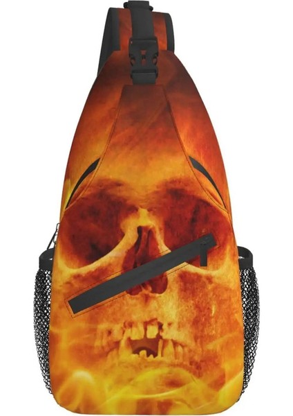Crossbody Sırt Çantası Kafatası Mavi Ateş Sling Omuz Torbası Erkekler Için Kadınlar Dalı Ayarlanabilir Gym Çanta Bisiklet Seyahat Bir Beden Renk: Altın/boyut: 3.5X7.5X15.35IN (Yurt Dışından)