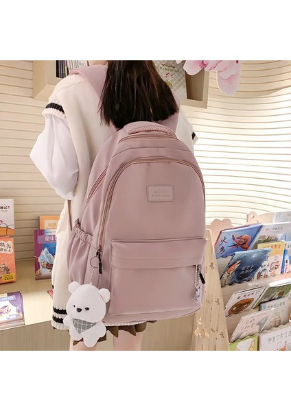 Sevimli Ayı Su Geçirmez Teenage Bookbag Naylon Sırt Çantası Moda Kız Sırt Çantası Kadın Omuz Çantası Lise Okul Çantası Siyah Renk: Pembe (Yurt Dışından)