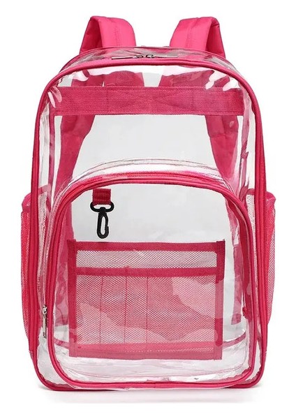 Şeffaf Çevre Dostu Pvc Açık Çift Omuz Sırt Çantası Su Geçirmez Unisex Okul Çantası Kadınlar Için Sınır Ölüklü Nakliye Renk: Pembe Kırmızı Büyük Boy (Yurt Dışından)