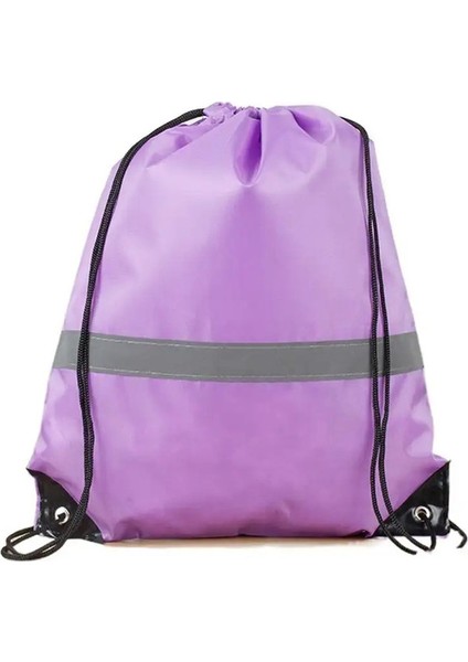 Yansıtıcı Stripe Drawstring Spor Salonu Sırt Çantası 210D Polyester Düz Renk Naylon Spor Omuz Çantası Taşınabilir Su Geçirmez Renk: Hafif Mor (Yurt Dışından)
