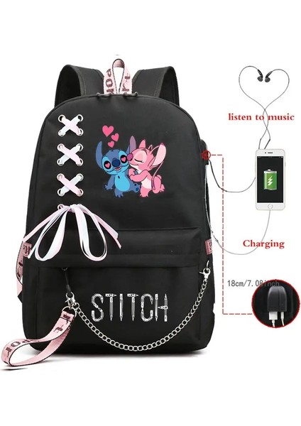 Lilo ve Stitch Schoolbag Erkek ve Kız Öğrenci Sırt Çantası Sırt Çantası En Iyi Hediyeler Büyük Kapasiteli Kızlar Anime Kawaiicolor: Black5 (Yurt Dışından)