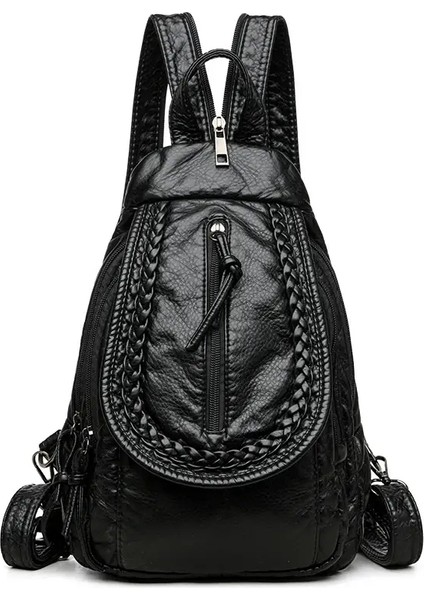 Kadınlar Için Beyaz Sırt Çantası Küçük Omuz Çantası Çok Cepli Sırt Çantası Bayanlar Yüksek Kaliteli Yumuşak Deri Kese Bir Dos Sıradan Genç Çanta Renk: Siyah 1 (Yurt Dışından)