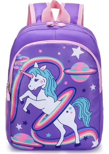 Kız Çocuklar Için Unicorn Schoolbag Mochila Çifte Omuz Okul Çantaları Karikatür Sırt Çantası Su Geçirmez Moda Sırt Çantaları Renk: A-Mor (Yurt Dışından)