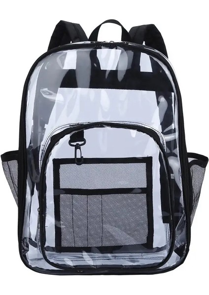 Su Geçirmez Şeffaf Sırt Çantası Okul Çantası Unisex Büyük Kapasiteli Sırt Çantası Moda Çok Fonksiyonlu Net Sırt Çantası Kara/boyut: 43X31X15CM (Yurt Dışından)