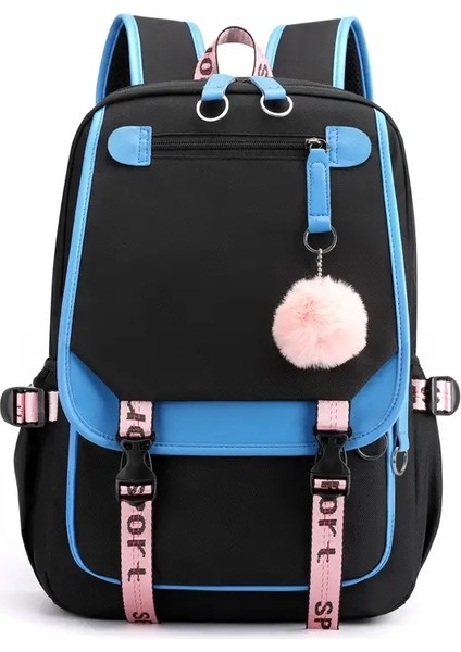 Kore Tarzı Lise Sırt Çantası Genç Kız Moda Siyah Beyaz Öğrenci Kızlar Backpack Okul Çantası Sevimli Kitap Çantası Renk: Mavi (Yurt Dışından)