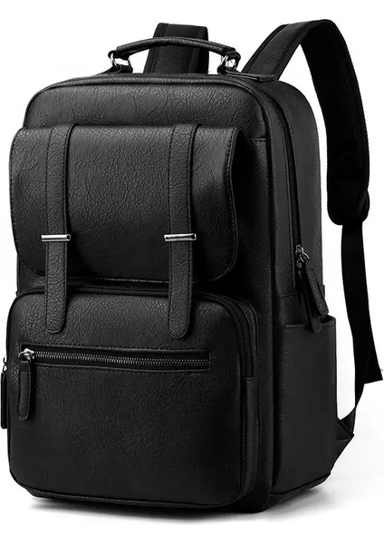 Pu Business Sırt Çantası Büyük Kapasiteli Dizüstü Bilgisayar Çantası Çok Fonksiyonlu Bilgisayar Sırt Çantaları Erkekler Su Geçirmez Seyahat Day Pack Öğrencileri Paket Rolor: Siyah (Yurt Dışından)