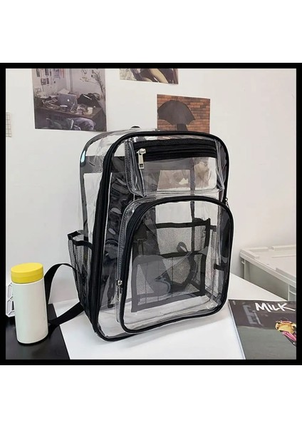 Pvc Clear Sırt Çantası Büyük Kapasiteli Su Geçirmez Öğrenciler Çoklu Poklarla Kitap Çantası Şeffaf Sırt Çantası Okulu Kilosu: Siyah (Yurt Dışından)