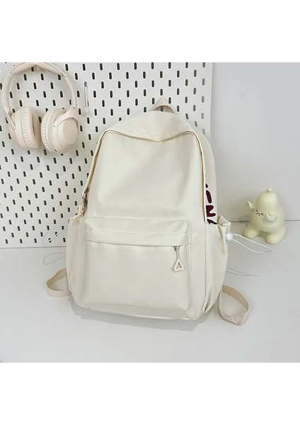 Kadınlar Için Su Geçirmez Naylon Sırt Çantası Basit Düz Renkli Kitap Çantası Seyahat Sırt Çantası Öğrenci Kızlar Için Sırt Çantası: Bej (Yurt Dışından)