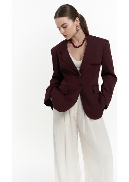 Volda Yaka Detay Bordo Blazer