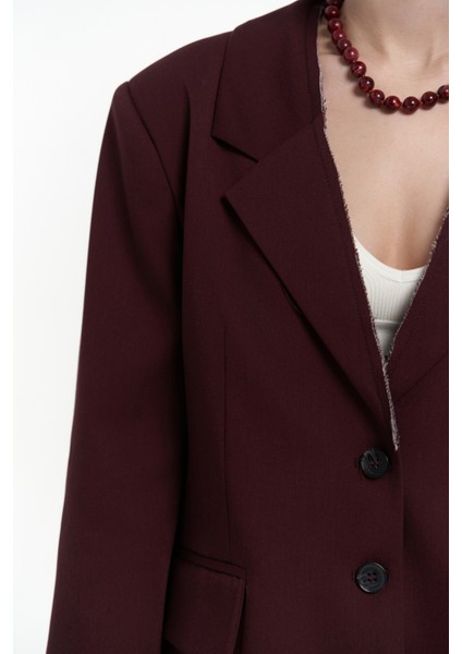 Volda Yaka Detay Bordo Blazer