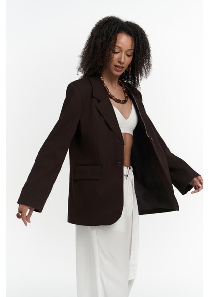 Volda Yaka Detay Kahve Blazer