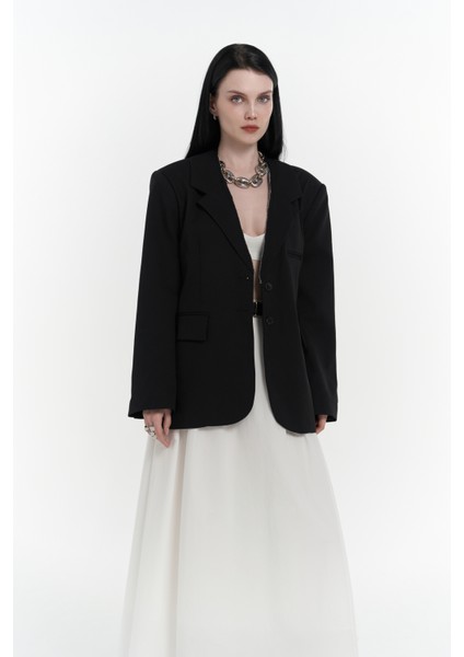 Volda Yaka Detay Siyah Blazer