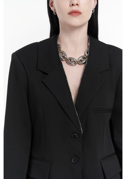 Volda Yaka Detay Siyah Blazer