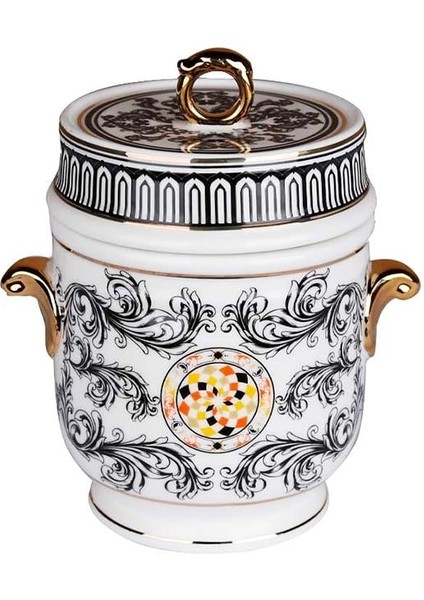 Lucky Art Margery Bone Porselen Barok Desenli Kulplu Kavanoz 16 cm Lyhd 551