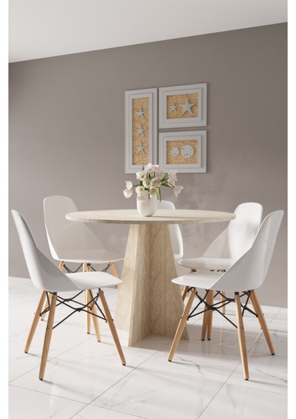 Modern Yuvarlak 100CM Yemek Masası-Mutfak Masası (Sandalyeler Temsilidir) Traverten Yuvarlakmasa, fırsatları
